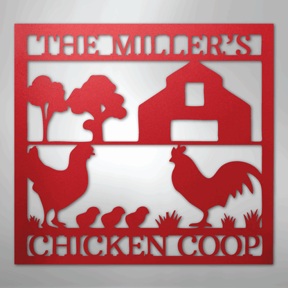 Custom Metal Wall Art - Homestead Chicken Coop Sign Red