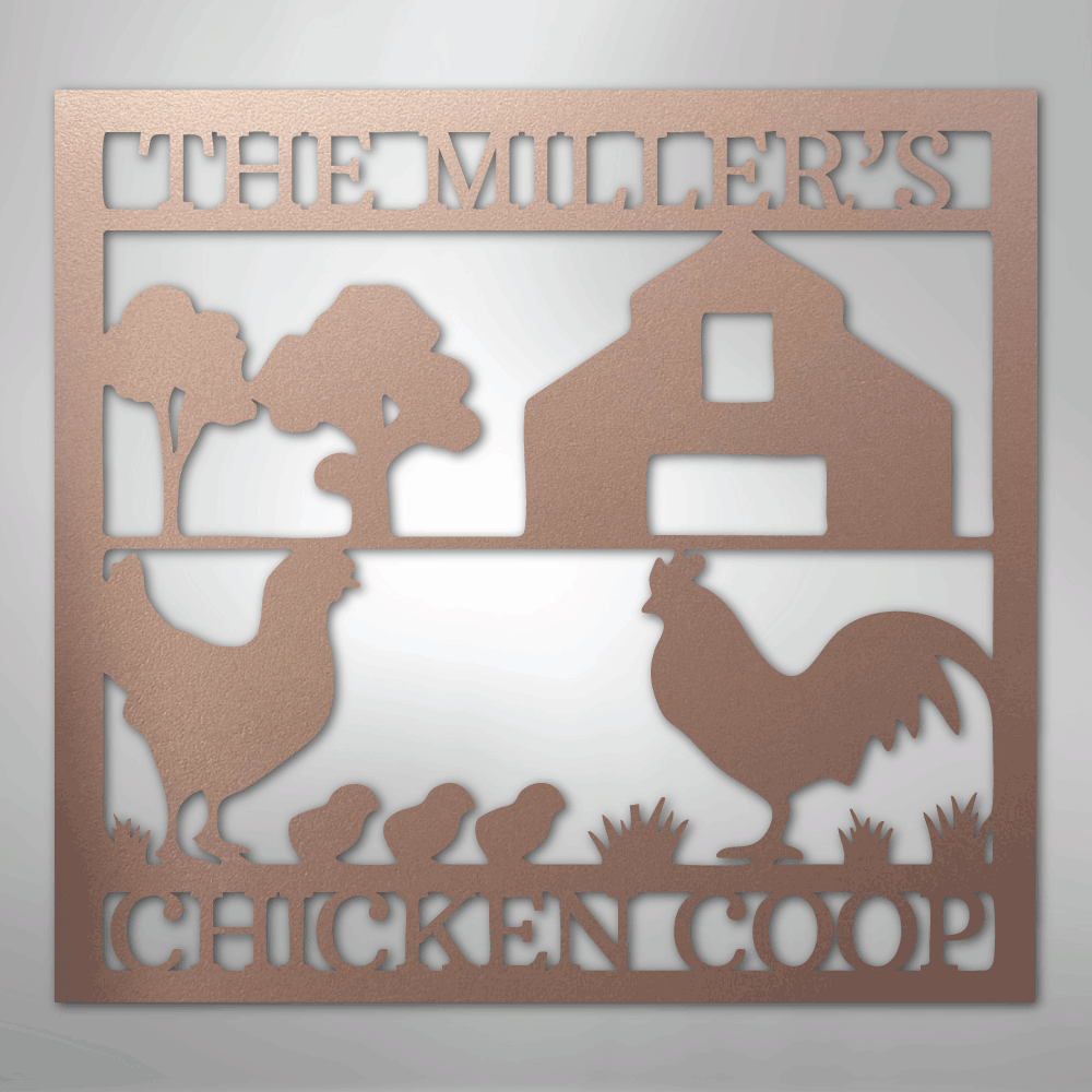 Custom Metal Wall Art - Homestead Chicken Coop Sign Rose