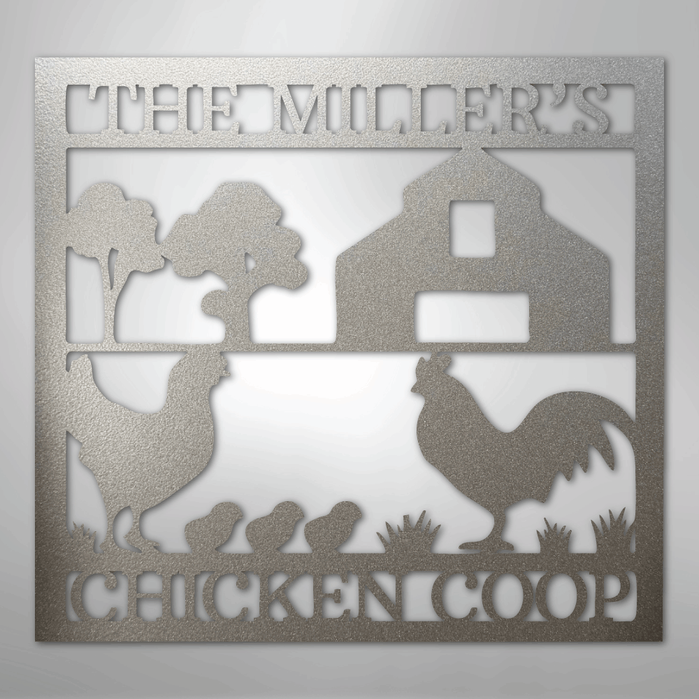 Custom Metal Wall Art - Homestead Chicken Coop Sign Silver