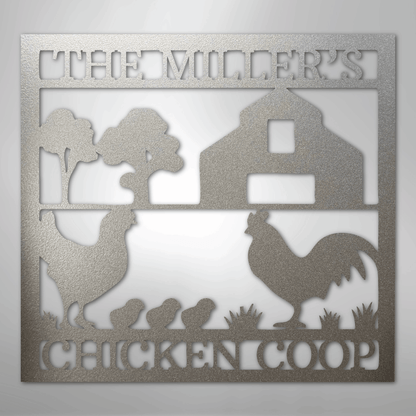 Custom Metal Wall Art - Homestead Chicken Coop Sign Silver