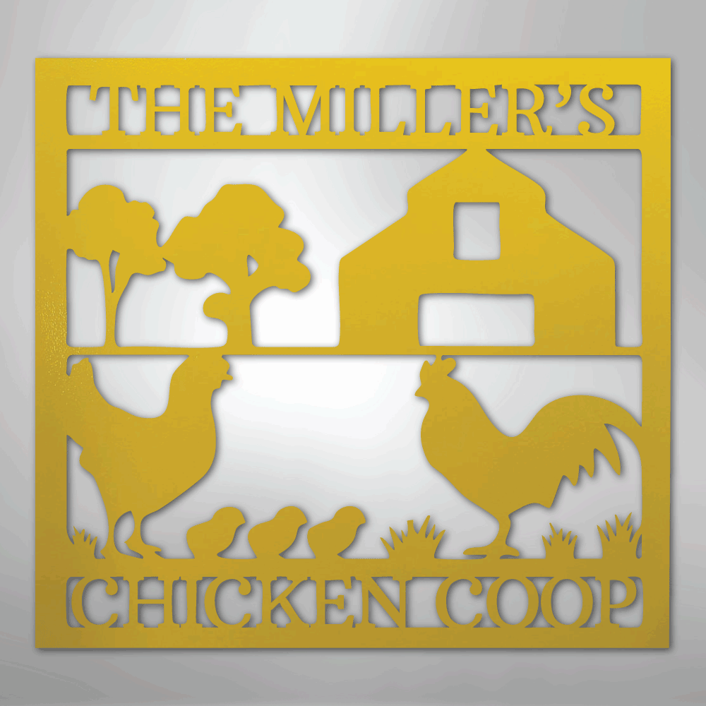Custom Metal Wall Art - Homestead Chicken Coop Sign Yellow