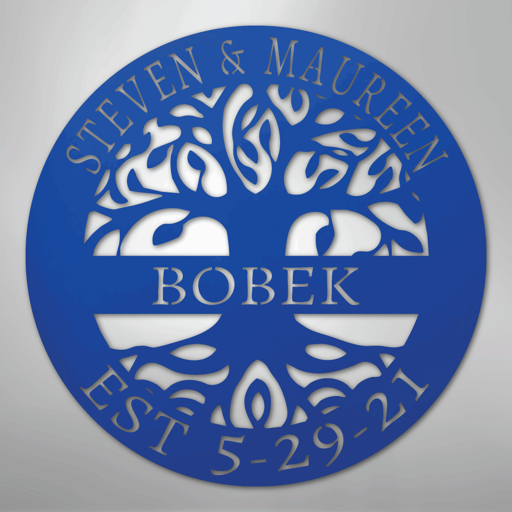 Custom Metal Wall Art - Personalized Tree of Life Sign Blue