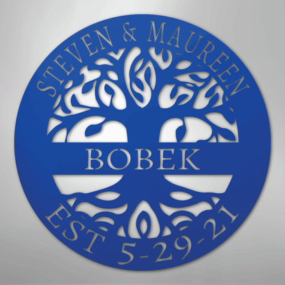 Custom Metal Wall Art - Personalized Tree of Life Sign Blue