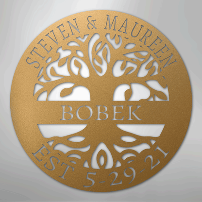 Custom Metal Wall Art - Personalized Tree of Life Sign Gold