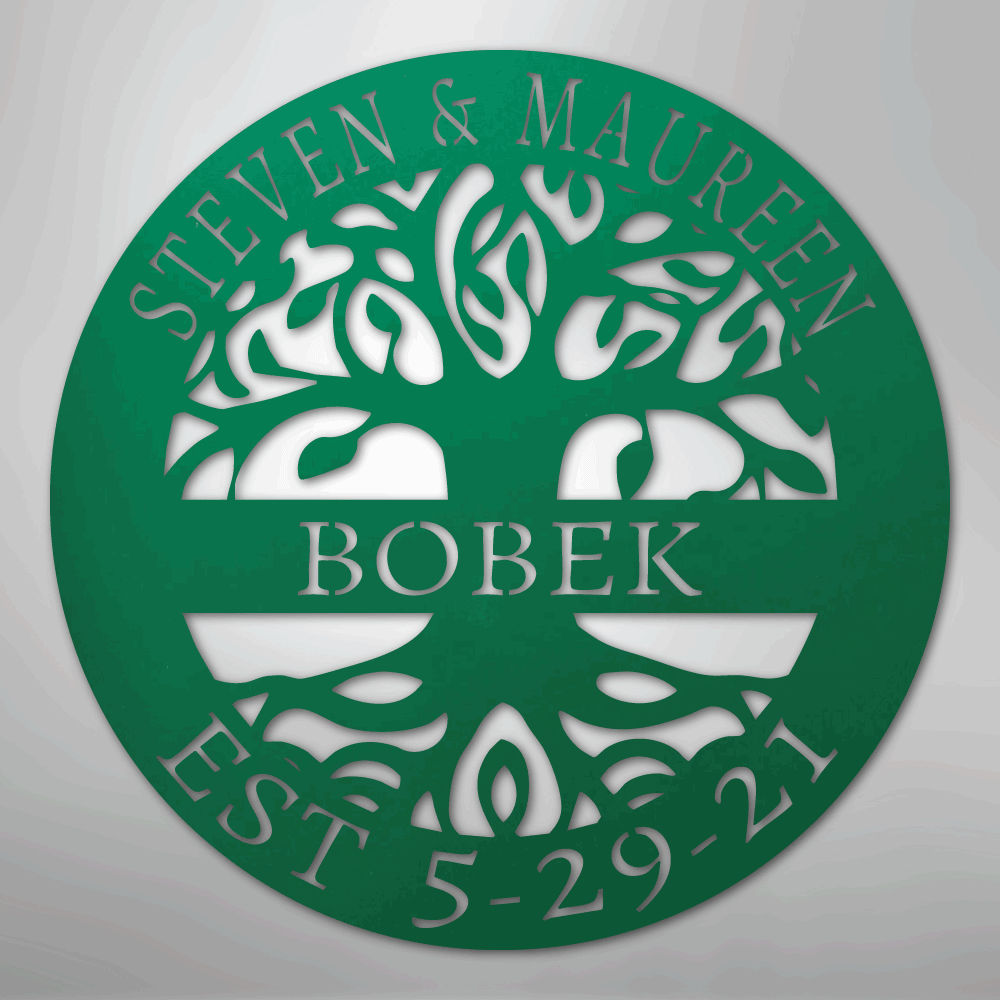 Custom Metal Wall Art - Personalized Tree of Life Sign Green