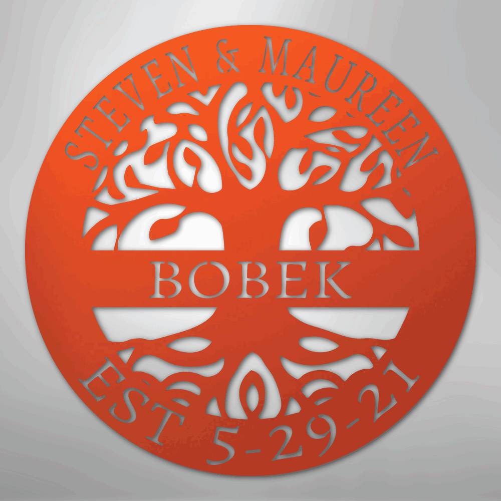 Custom Metal Wall Art - Personalized Tree of Life Sign Orange