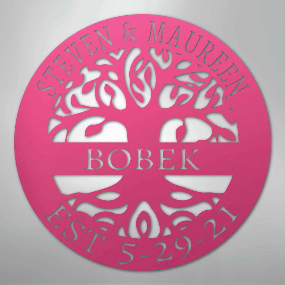 Custom Metal Wall Art - Personalized Tree of Life Sign Pink