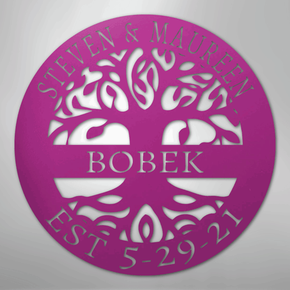Custom Metal Wall Art - Personalized Tree of Life Sign Purple