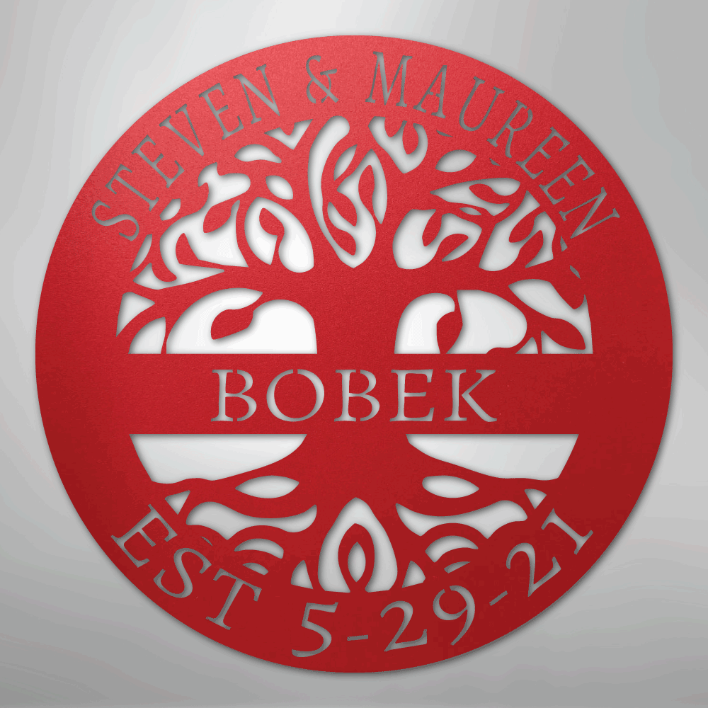 Custom Metal Wall Art - Personalized Tree of Life Sign Red