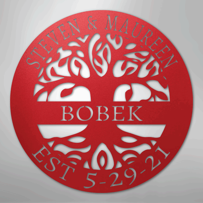 Custom Metal Wall Art - Personalized Tree of Life Sign Red