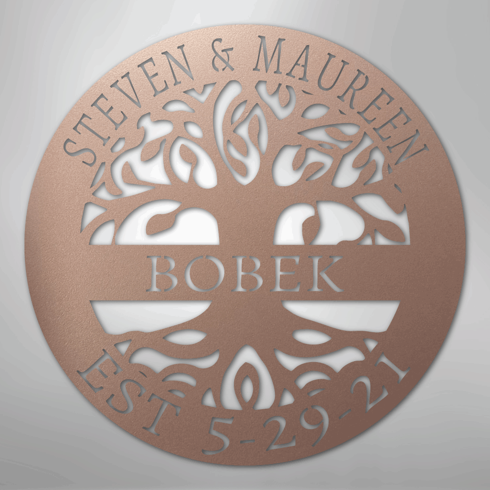 Custom Metal Wall Art - Personalized Tree of Life Sign Rose