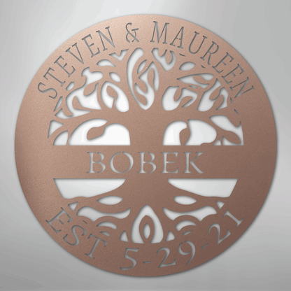 Custom Metal Wall Art - Personalized Tree of Life Sign Rose