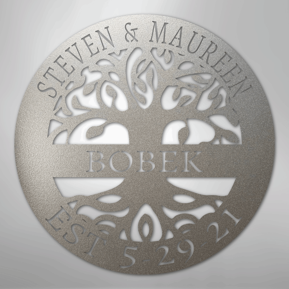 Custom Metal Wall Art - Personalized Tree of Life Sign Silver