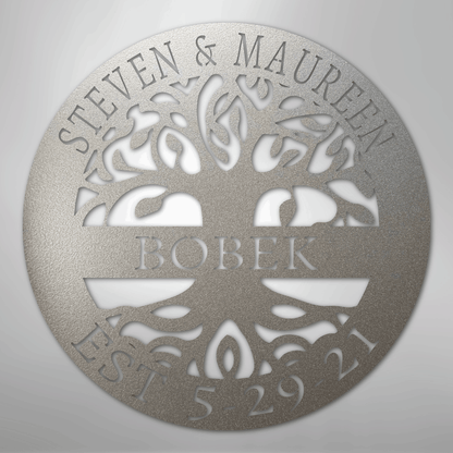 Custom Metal Wall Art - Personalized Tree of Life Sign Silver
