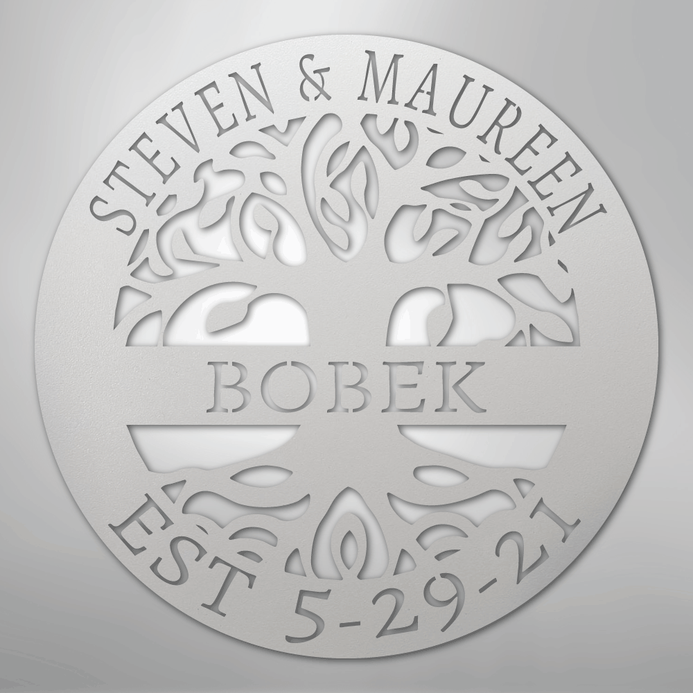 Custom Metal Wall Art - Personalized Tree of Life Sign White