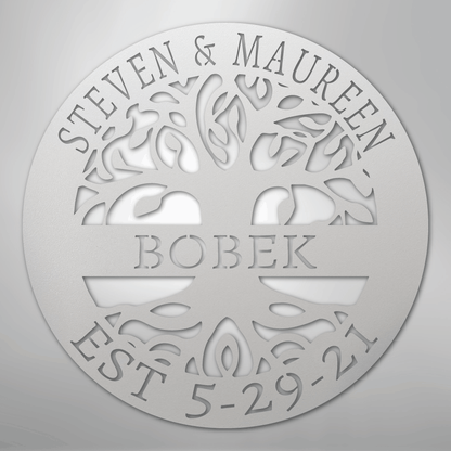 Custom Metal Wall Art - Personalized Tree of Life Sign White
