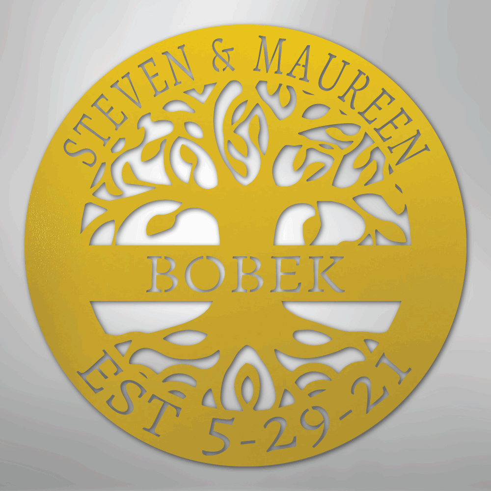 Custom Metal Wall Art - Personalized Tree of Life Sign Yellow