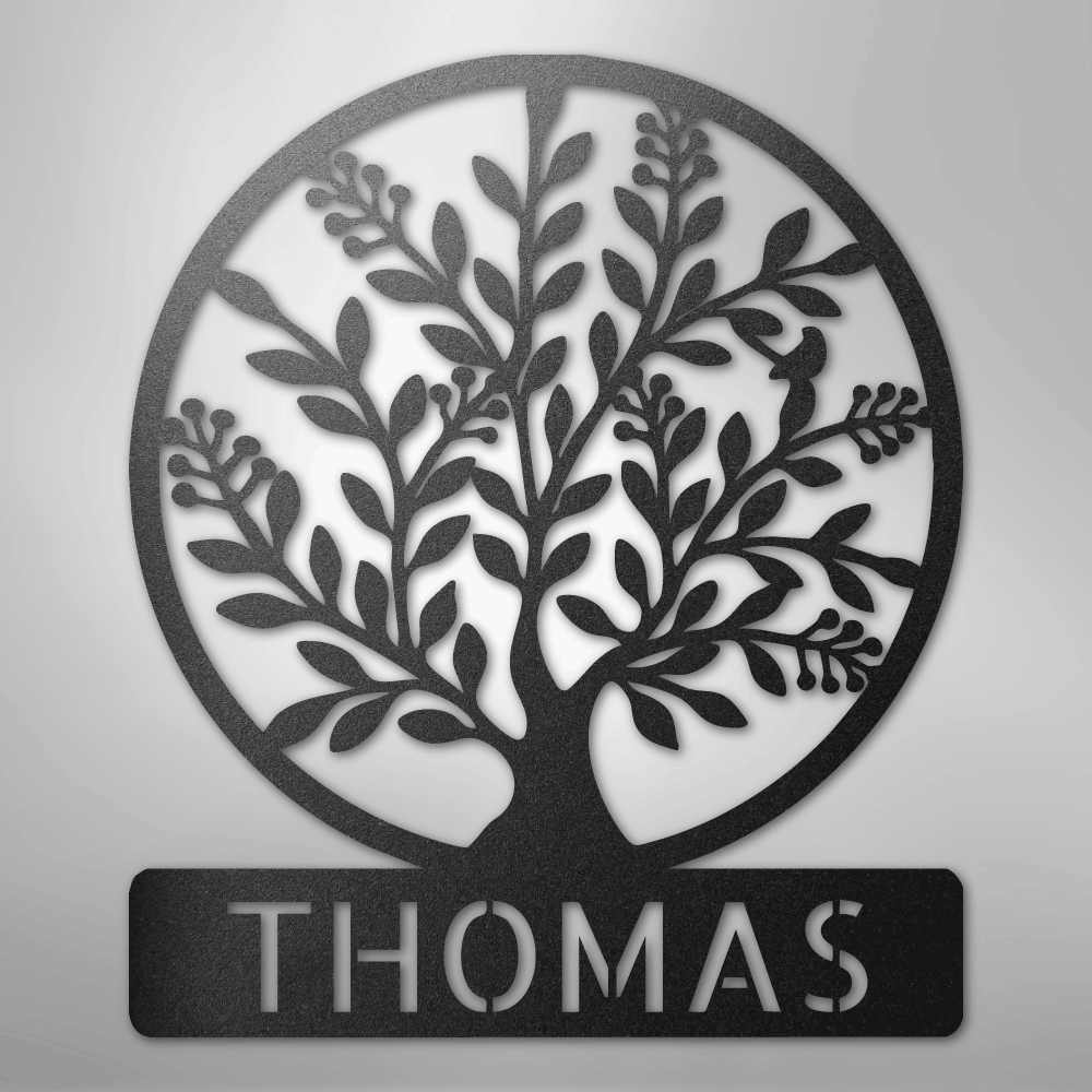 Custom Metal Wall Art - Personalized Tree of Life Name Monogram Sign
