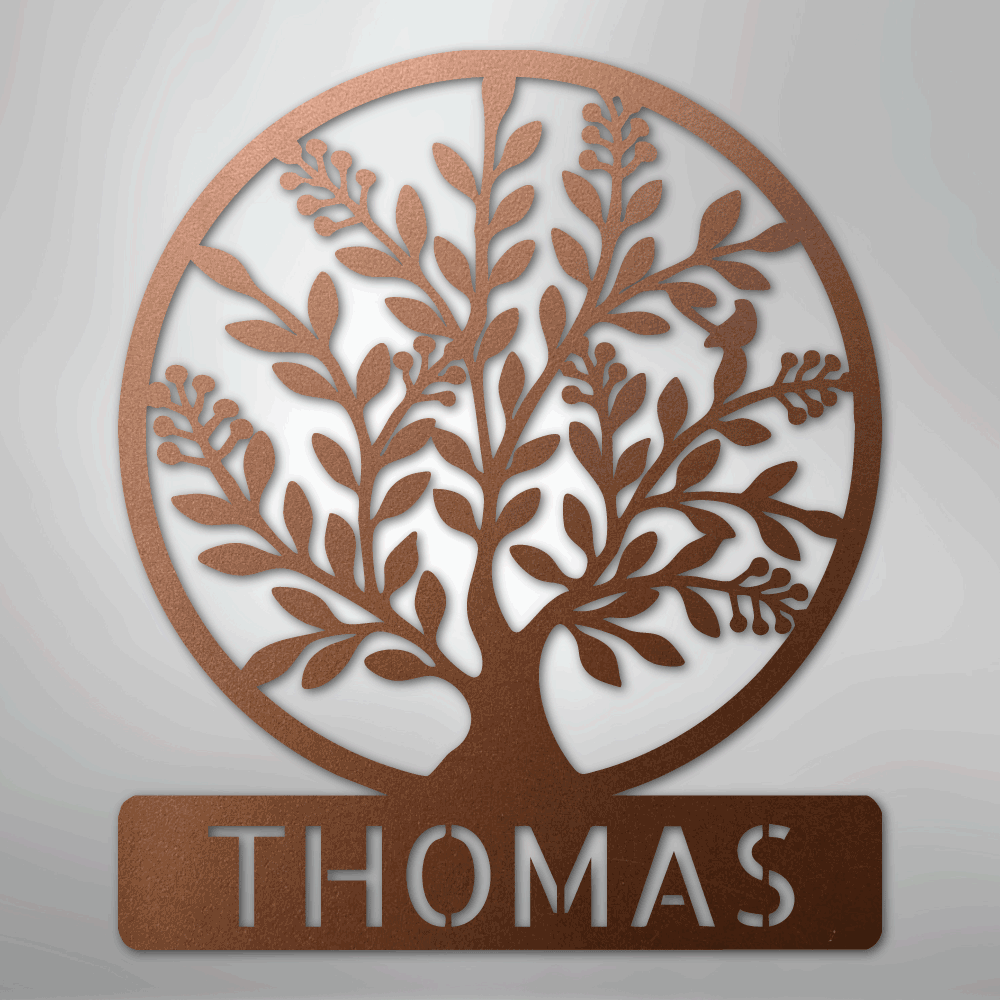 Custom Metal Wall Art - Personalized Tree of Life Name Monogram Sign Copper