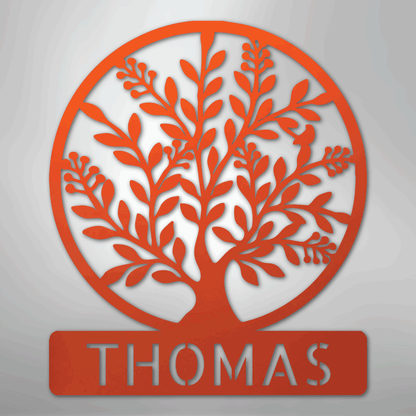 Custom Metal Wall Art - Personalized Tree of Life Name Monogram Sign Orange