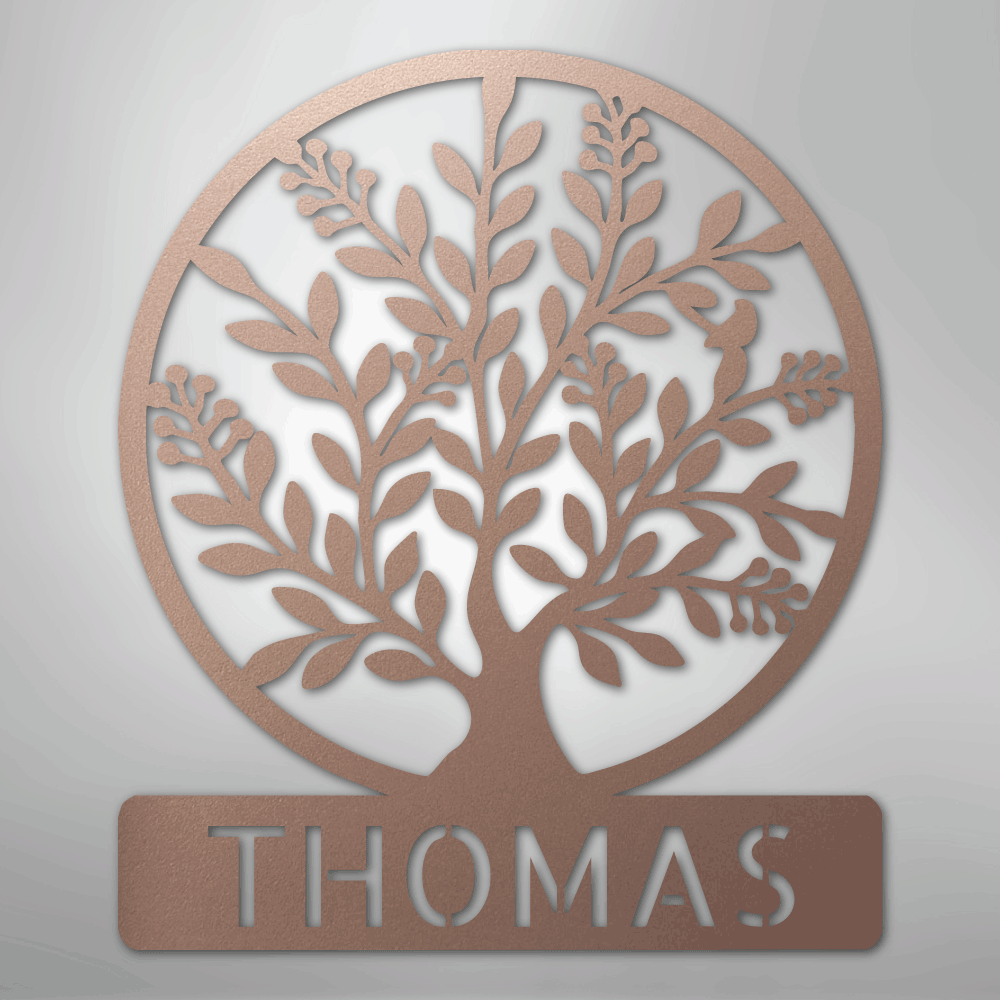 Custom Metal Wall Art - Personalized Tree of Life Name Monogram Sign Rose