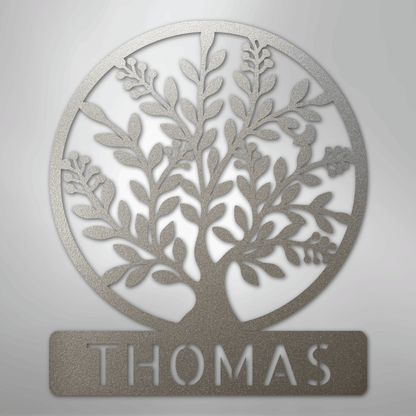 Custom Metal Wall Art - Personalized Tree of Life Name Monogram Sign Silver