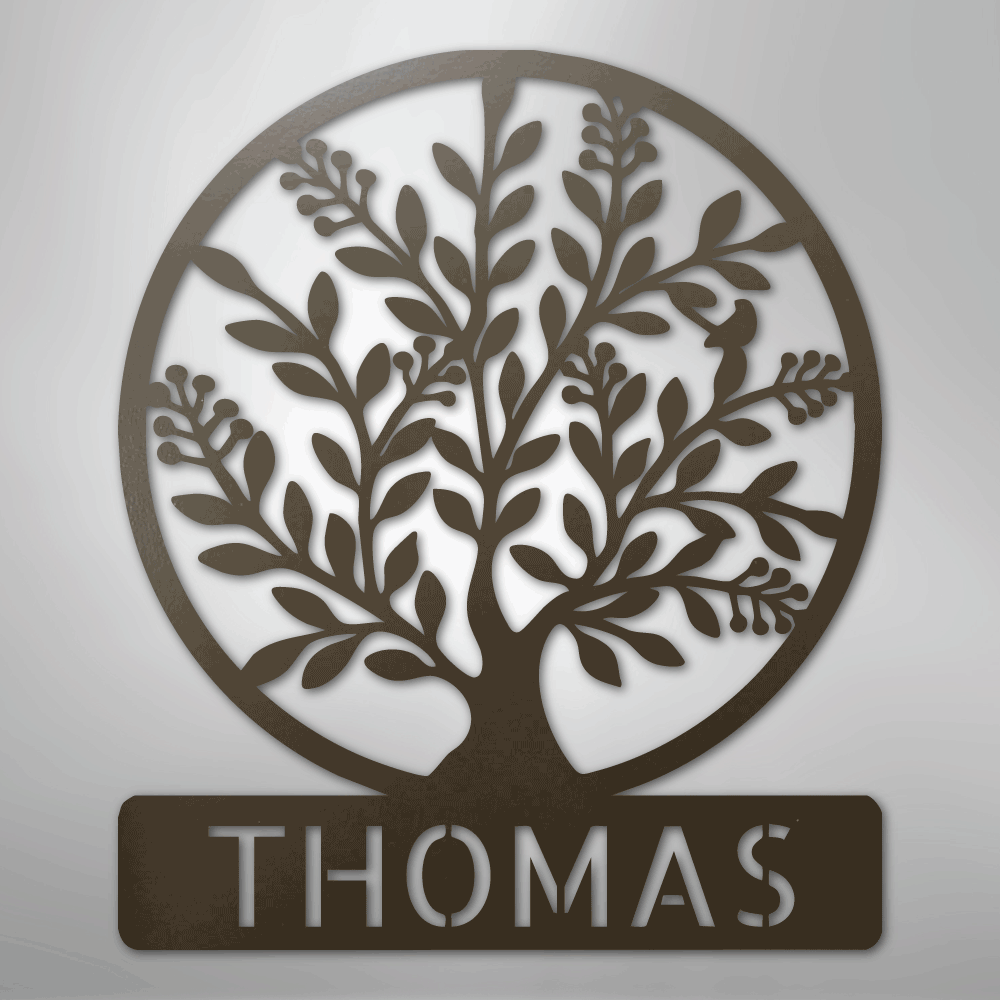 Custom Metal Wall Art - Personalized Tree of Life Name Monogram Sign Stone