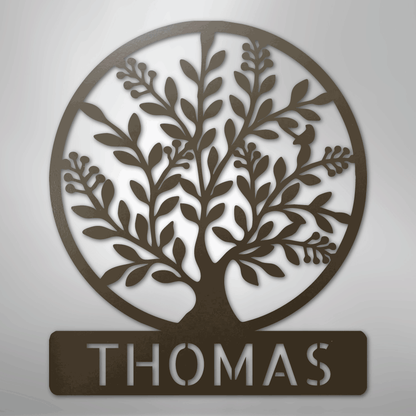 Custom Metal Wall Art - Personalized Tree of Life Name Monogram Sign Stone