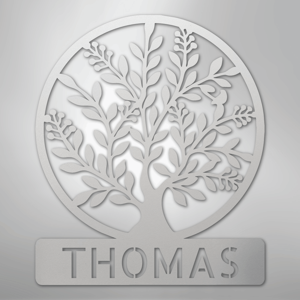 Custom Metal Wall Art - Personalized Tree of Life Name Monogram Sign White