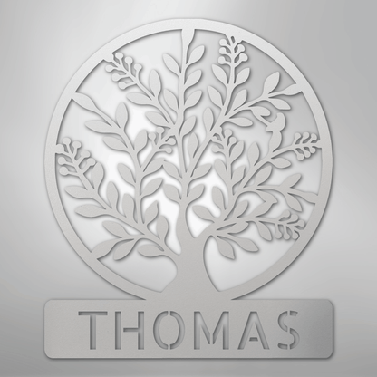 Custom Metal Wall Art - Personalized Tree of Life Name Monogram Sign White
