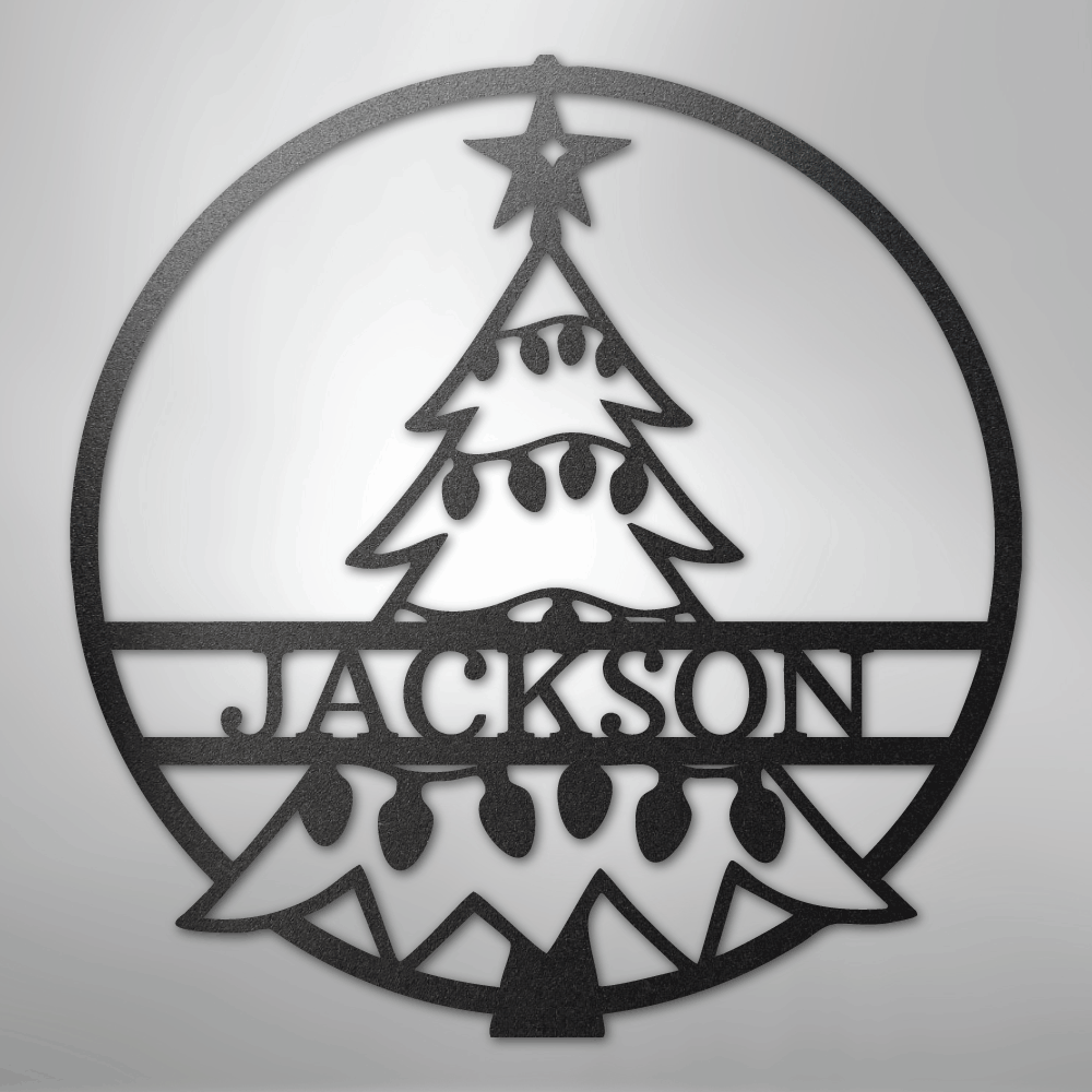 Custom Metal Wall Art - Personalized Christmas Tree Monogram Sign