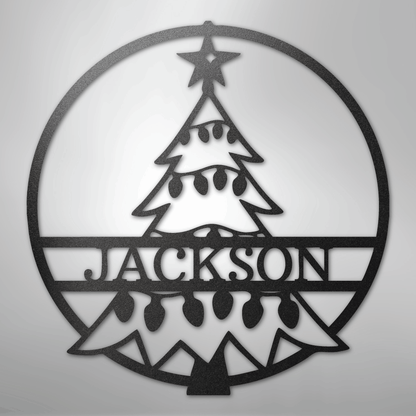 Custom Metal Wall Art - Personalized Christmas Tree Monogram Sign