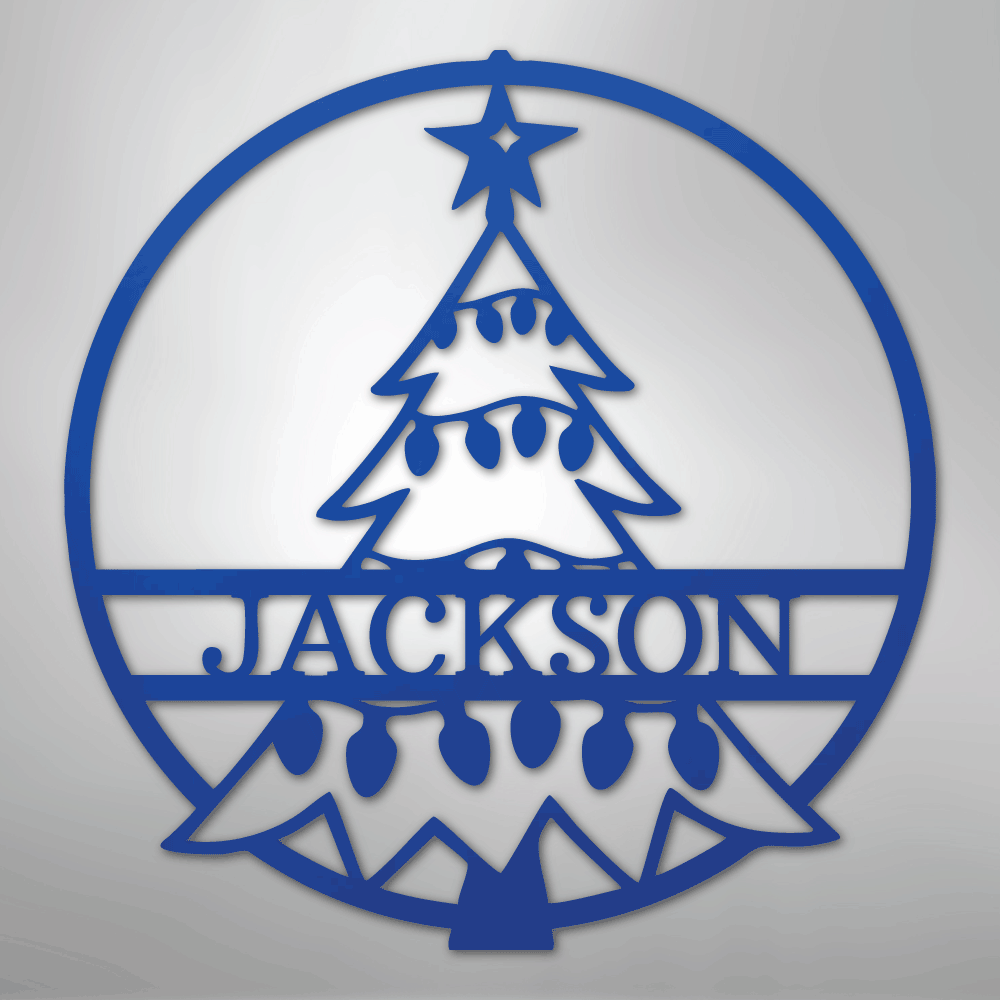 Custom Metal Wall Art - Personalized Christmas Tree Monogram Sign Blue