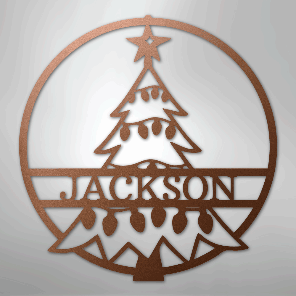 Custom Metal Wall Art - Personalized Christmas Tree Monogram Sign Copper