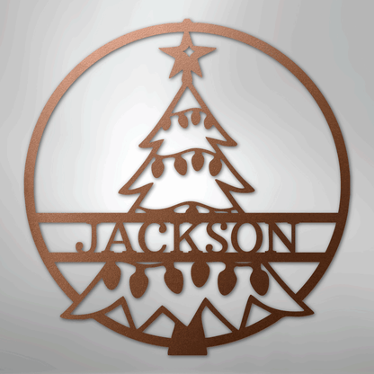 Custom Metal Wall Art - Personalized Christmas Tree Monogram Sign Copper