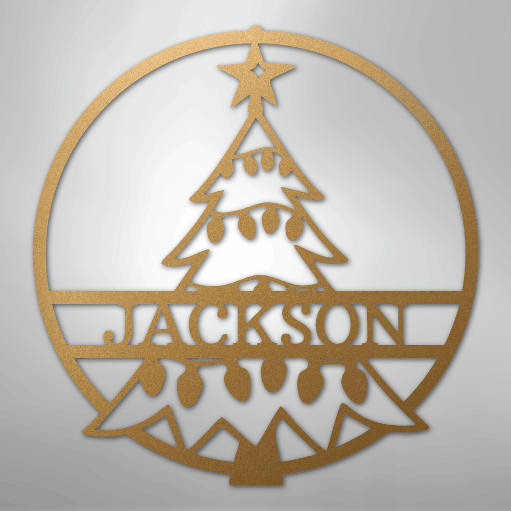 Custom Metal Wall Art - Personalized Christmas Tree Monogram Sign Gold