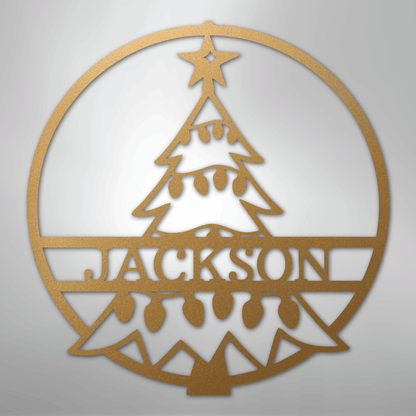 Custom Metal Wall Art - Personalized Christmas Tree Monogram Sign Gold