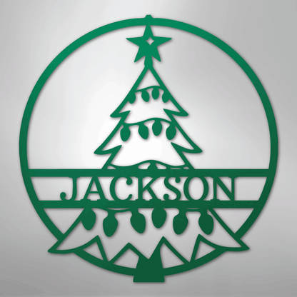 Custom Metal Wall Art - Personalized Christmas Tree Monogram Sign Green