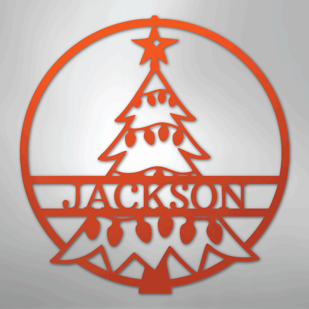 Custom Metal Wall Art - Personalized Christmas Tree Monogram Sign Orange