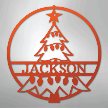 Custom Metal Wall Art - Personalized Christmas Tree Monogram Sign Orange