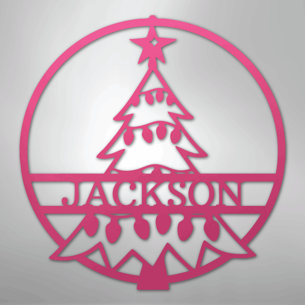 Custom Metal Wall Art - Personalized Christmas Tree Monogram Sign Pink