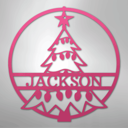 Custom Metal Wall Art - Personalized Christmas Tree Monogram Sign Pink