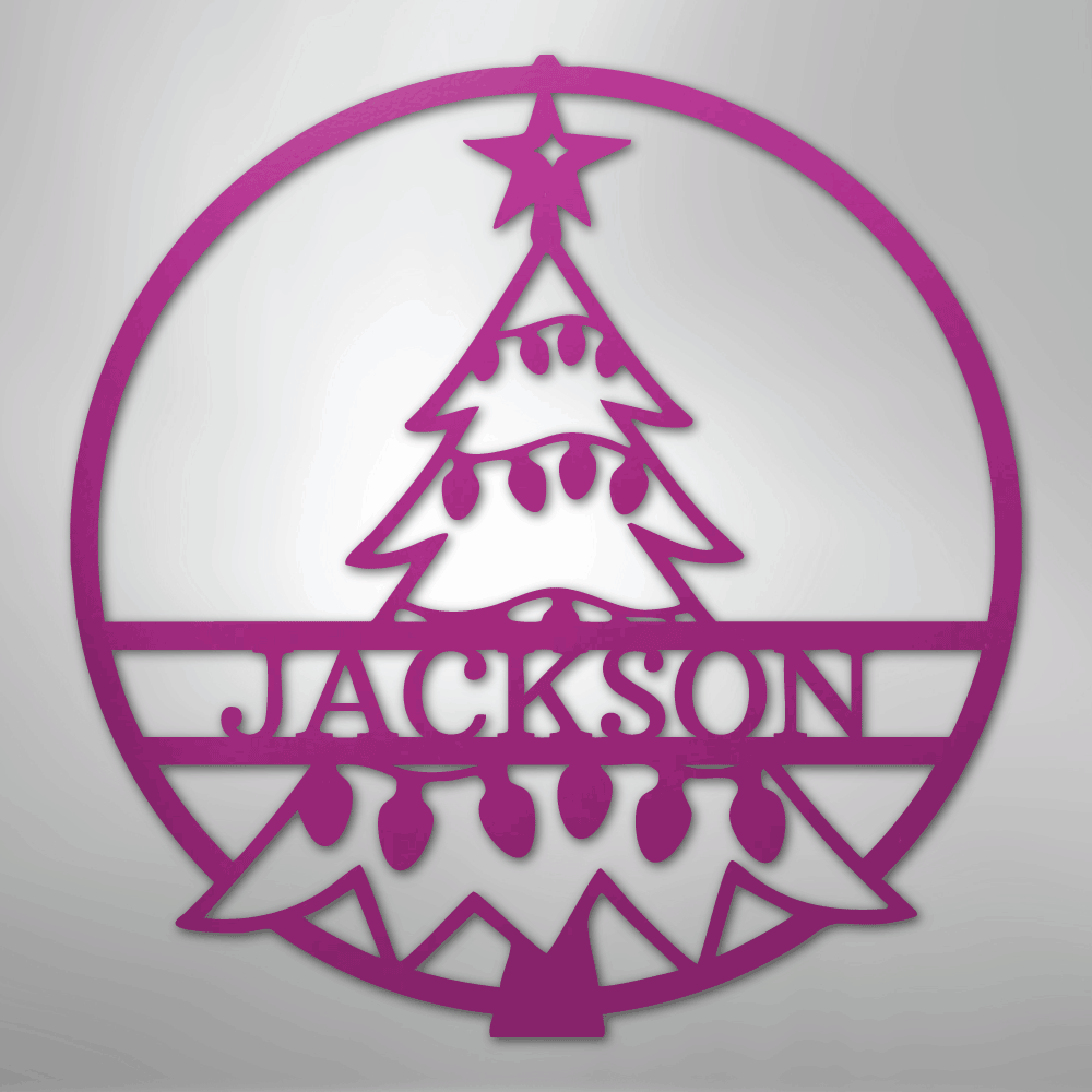 Custom Metal Wall Art - Personalized Christmas Tree Monogram Sign Purple