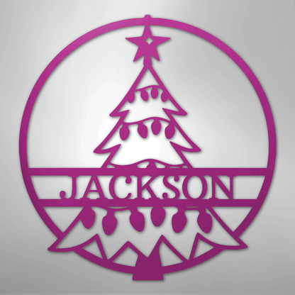 Custom Metal Wall Art - Personalized Christmas Tree Monogram Sign Purple