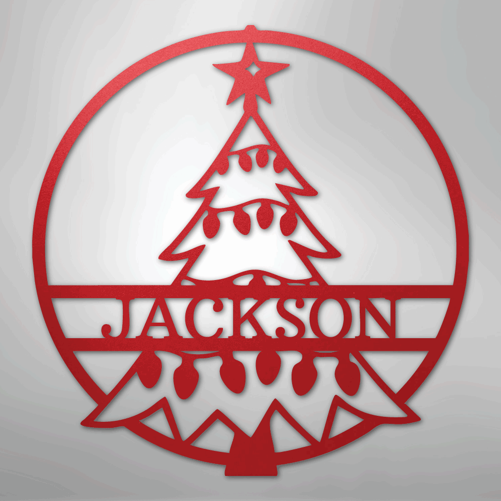 Custom Metal Wall Art - Personalized Christmas Tree Monogram Sign Red