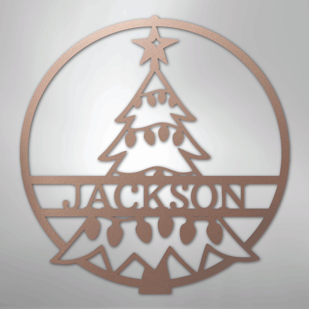 Custom Metal Wall Art - Personalized Christmas Tree Monogram Sign Rose