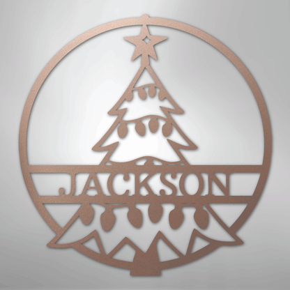 Custom Metal Wall Art - Personalized Christmas Tree Monogram Sign Rose