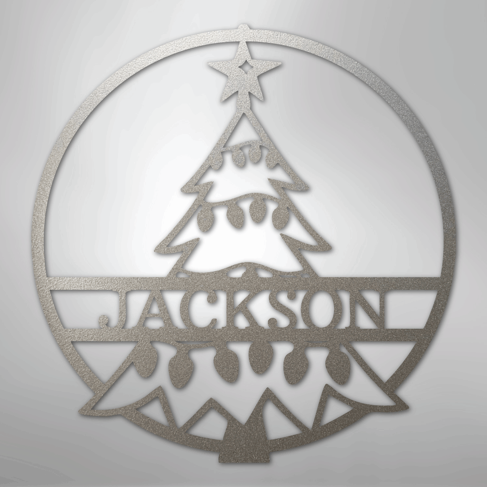 Custom Metal Wall Art - Personalized Christmas Tree Monogram Sign Silver