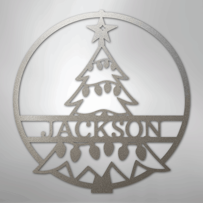 Custom Metal Wall Art - Personalized Christmas Tree Monogram Sign Silver