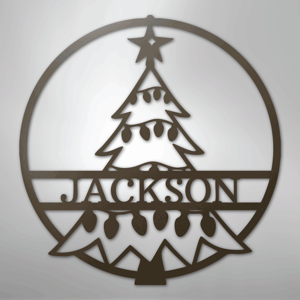 Custom Metal Wall Art - Personalized Christmas Tree Monogram Sign Stone